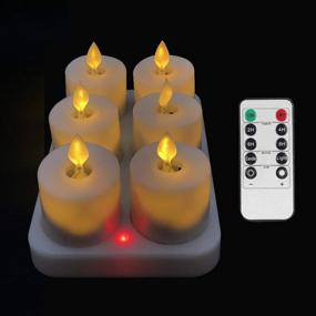 img 1 attached to 🕯️ Timer-Enabled Rechargeable LED Moving Wick Flameless Candles with Realistic Flame - Battery Operated Flickering White Votive Candle Lights for Outdoor, Window, and Christmas Décor