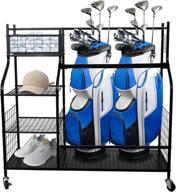 🏌️ aozora golf bag organizer stand rack: efficient storage with caster wheels for 2 golf bags & accessories logo