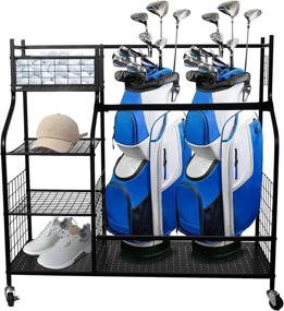 img 4 attached to 🏌️ Aozora Golf Bag Organizer Stand Rack: Efficient Storage with Caster Wheels for 2 Golf Bags & Accessories