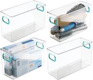 🛁 mdesign deep plastic storage bin for organizing bathroom essentials - 10" long, 4 pack clear/blue logo