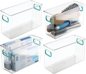 img 4 attached to 🛁 mDesign Deep Plastic Storage Bin for Organizing Bathroom Essentials - 10" Long, 4 Pack Clear/Blue