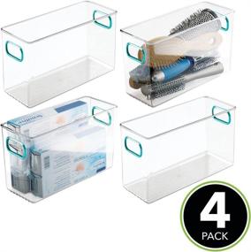 img 3 attached to 🛁 mDesign Deep Plastic Storage Bin for Organizing Bathroom Essentials - 10" Long, 4 Pack Clear/Blue