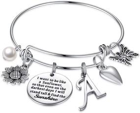 img 4 attached to IEFSHINY Stainless Steel Sunflower Charm Bracelets: Beautifully Engraved Butterfly Initial Letter Charm Bracelets for Women and Girls - Perfect Gift Idea