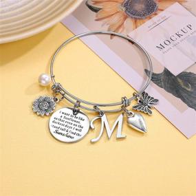 img 1 attached to IEFSHINY Stainless Steel Sunflower Charm Bracelets: Beautifully Engraved Butterfly Initial Letter Charm Bracelets for Women and Girls - Perfect Gift Idea