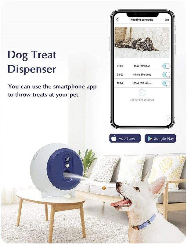 Smart Pet Camera with Treat Dispenser & Tossing, Dog Cat Camera, 2.4G WiFi,  1080P Night Vision Camera, Live Video, 2 Way Audio Communication Designed  for Dogs and Cats (HONGSA Pet Camera) 