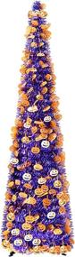 img 1 attached to 🎃 5ft Purple Tinsel Pop-Up Artificial Halloween Christmas Tree with Decorated Pumpkin Sequins - Collapsible Pencil Trees for Halloween Christmas Decorations