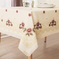 🌺 wrinkle-free and stain-resistant fabric tablecloth: decorative red floral print lace for kitchen room, water-resistant, 60"x84 logo