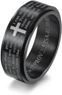 🔔 men's rotatable cross faith crucifix chunky band ring - inspirational bible verses - stainless steel spinner fidget ring for stress relief, anti anxiety - statement ring for dad, boyfriend, son - prayers, christmas logo