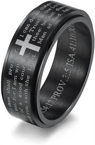 img 4 attached to 🔔 Men's Rotatable Cross Faith Crucifix Chunky Band Ring - Inspirational Bible Verses - Stainless Steel Spinner Fidget Ring for Stress Relief, Anti Anxiety - Statement Ring for Dad, Boyfriend, Son - Prayers, Christmas