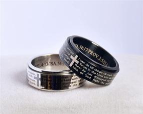 img 2 attached to 🔔 Men's Rotatable Cross Faith Crucifix Chunky Band Ring - Inspirational Bible Verses - Stainless Steel Spinner Fidget Ring for Stress Relief, Anti Anxiety - Statement Ring for Dad, Boyfriend, Son - Prayers, Christmas