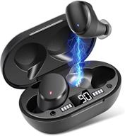 🎧 duoten ipx7 waterproof wireless earbuds, bluetooth 5.0 earphones, mini portable with mic lcd digital display charging case, active noise canceling touch control deep bass for sports - black logo