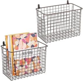 img 4 attached to mDesign Portable Metal Wall Decor Storage Organizer Basket Bin with Handles - Ideal for Entryway, Mudroom, Bedroom, Bathroom, Laundry Room - Wall Mount Hooks Included, Pack of 2 - Bronze Finish