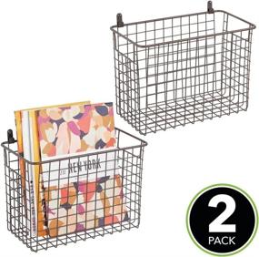 img 3 attached to mDesign Portable Metal Wall Decor Storage Organizer Basket Bin with Handles - Ideal for Entryway, Mudroom, Bedroom, Bathroom, Laundry Room - Wall Mount Hooks Included, Pack of 2 - Bronze Finish