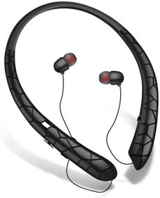 img 4 attached to Enhanced Bluetooth 5.0 Neckband Headphones: Wireless Retractable Earbuds for Sport, Sweatproof & Noise Cancelling with Mic (Black)