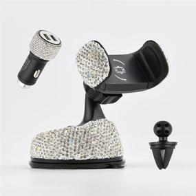 img 4 attached to 📱 Vallycomfy Bling Phone Holder for Car: Air Vent Base, Car Charger, & Crystal Mount