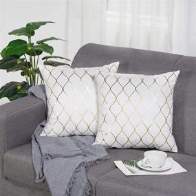 img 2 attached to 🛋️ UINI 2 Pack White Gold Foil Geometric Pillow Covers – Modern Decor for Couch, Bed, Living Room