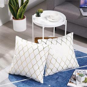 img 1 attached to 🛋️ UINI 2 Pack White Gold Foil Geometric Pillow Covers – Modern Decor for Couch, Bed, Living Room