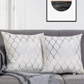 img 3 attached to 🛋️ UINI 2 Pack White Gold Foil Geometric Pillow Covers – Modern Decor for Couch, Bed, Living Room