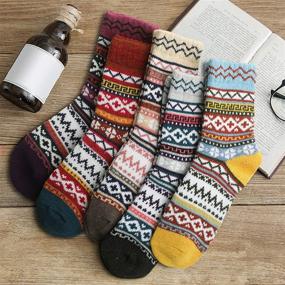 img 3 attached to 🧦 Cozy and Warm Wool Socks for Women - Set of 5 Pairs, Perfect Winter Vintage Socks for Women, Ultra Soft Crew Socks, Thick Knit Cabin Socks - Great Gifts for Women, Multicolored