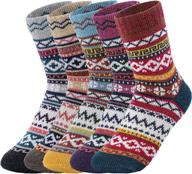 🧦 cozy and warm wool socks for women - set of 5 pairs, perfect winter vintage socks for women, ultra soft crew socks, thick knit cabin socks - great gifts for women, multicolored logo