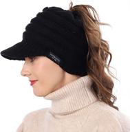 🧶 warm knit beanietail hat for women - messy high bun ponytail visor beanie cap b085 logo