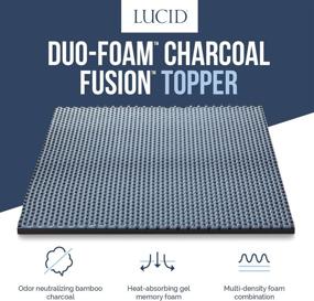 img 2 attached to 🛏️ LUCID 2.5 Inch Duo-Foam Charcoal Fusion: Dual Density Bamboo Charcoal, Gel Memory Foam, Hypoallergenic Comfort for Cal King - Ultimate Temperature Regulation