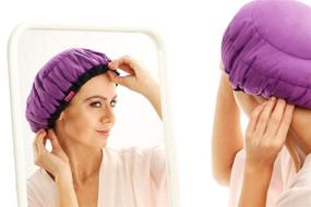 img 1 attached to 💆 Ultimate Haircare Therapy: Deep Conditioning Heat Cap with Disposable Shower Caps - Curly Girl Method - Soft Cotton, Stretchy Nylon - Microwave Safe (Purple/Black Striped, Medium)