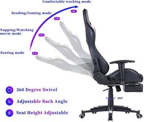 img 2 attached to 💺 Gaming Chair with Footrest: High Back, Ergonomic, Adjustable Office Chair in Pink with Massage, Headrest, and Lumbar Support