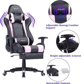 img 1 attached to 💺 Gaming Chair with Footrest: High Back, Ergonomic, Adjustable Office Chair in Pink with Massage, Headrest, and Lumbar Support