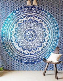 img 2 attached to 🌸 Bohemian Hippie Mandala Tapestry Bedding Set - Queen Size Majestic Blue Boho Decor with Pillow Covers - Perfect for Bedroom, Wall Hanging, or Beach Throw