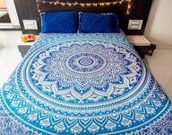 🌸 bohemian hippie mandala tapestry bedding set - queen size majestic blue boho decor with pillow covers - perfect for bedroom, wall hanging, or beach throw logo