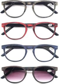 img 3 attached to 👓 4 Pack HEEYYOK Wood Look Reading Glasses Men Women, Comfort Spring Hinge & 4 Pouch Readers