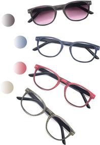 img 4 attached to 👓 4 Pack HEEYYOK Wood Look Reading Glasses Men Women, Comfort Spring Hinge & 4 Pouch Readers