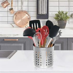 img 1 attached to 5-inch Stainless Steel Kitchen Utensil Holder & Organizer Caddy - Round Shape, Utensils Crock (Utensils Not Included)