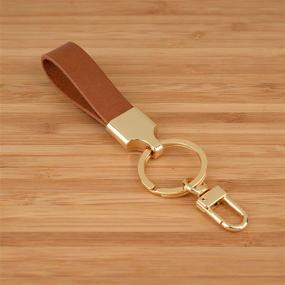 img 3 attached to Richbud Full Grain Leather Gold Key Ring Lobster Swivel Keychain Fob (Tan)