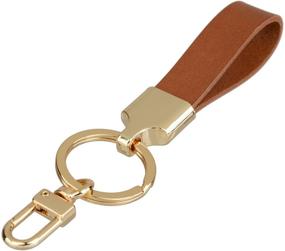 img 4 attached to Richbud Full Grain Leather Gold Key Ring Lobster Swivel Keychain Fob (Tan)