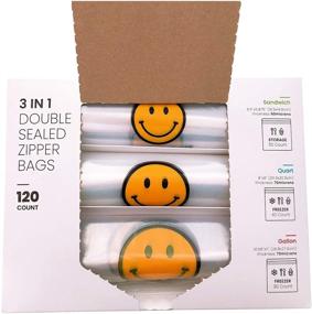 img 4 attached to 🍔 120 Count of Reusable Zipper Bags, Double Sealed with Designs - Bulk Pack of 3 in 1: 50 Sandwich Storage Bags, 40 Freezer Quart Bags, 30 Freezer Gallon Bags