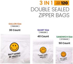 img 3 attached to 🍔 120 Count of Reusable Zipper Bags, Double Sealed with Designs - Bulk Pack of 3 in 1: 50 Sandwich Storage Bags, 40 Freezer Quart Bags, 30 Freezer Gallon Bags