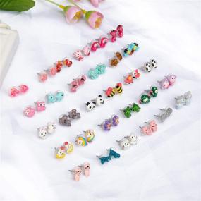 img 3 attached to 👂 Hypoallergenic Earrings Set: SkyWiseWin Colorful Cute Earrings for Little Girls - Safe & Stylish Children's Accessories