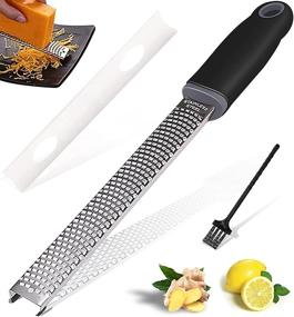 img 4 attached to KANKAN Cheese Grater & Lemon Zester - Parmesan, Ginger, Garlic, Chocolate - Razor-Sharp Stainless Steel Blade - Ideal for Vegetables, Fruits - Includes Protective Cover, Cleaning brush - Dishwasher Safe - Black