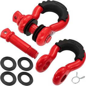img 4 attached to ⛓️ Motormic Unique D Ring Shackles 2 Pack RED - Heavy Duty 3/4" Clevis with 7/8" Pin - Max 57,000 lbs Break Point - Ideal for Tow Strap, Winch, Off Road, Towing - Includes 2 Black Isolators & 8 Washers