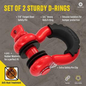 img 2 attached to ⛓️ Motormic Unique D Ring Shackles 2 Pack RED - Heavy Duty 3/4" Clevis with 7/8" Pin - Max 57,000 lbs Break Point - Ideal for Tow Strap, Winch, Off Road, Towing - Includes 2 Black Isolators & 8 Washers