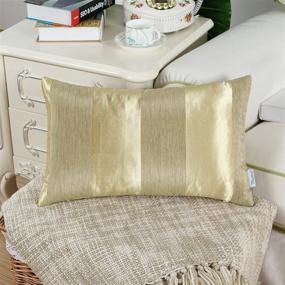 img 2 attached to 🛋️ CaliTime Pack of 2 Cushion Covers: Modern Shining & Dull Contrast Stripes, 12 X 20 Inches Gold - Ideal Sofa Home Decoration