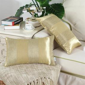 img 3 attached to 🛋️ CaliTime Pack of 2 Cushion Covers: Modern Shining & Dull Contrast Stripes, 12 X 20 Inches Gold - Ideal Sofa Home Decoration