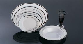 img 1 attached to 🍽️ Plexware Silver Rim Plastic Plates Set - 50 Pieces (20x7.5 Inch, 15x9 Inch, 15x10.27 Inch) in White