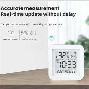 img 1 attached to Smart WiFi Temperature Humidity Monitor with LCD Display, Tuya Compatible Indoor Hygrometer Thermometer Sensor for Alexa and Google Support