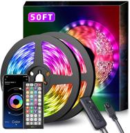 🎵 music sync color changing rgb led strip lights - 50ft, 44-key remote, built-in mic, app controlled, 5050 rgb led light strip (remote + app + mic + 3 button switch) - rope lights with remote логотип