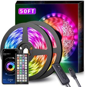 img 4 attached to 🎵 Music Sync Color Changing RGB LED Strip Lights - 50Ft, 44-Key Remote, Built-in Mic, App Controlled, 5050 RGB LED Light Strip (Remote + App + Mic + 3 Button Switch) - Rope Lights with Remote