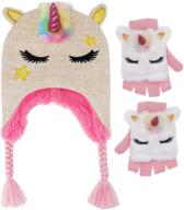 glitter unicorn beanie knitted earflap girls' accessories and cold weather logo