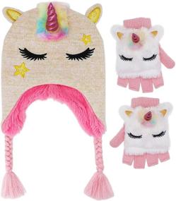 img 4 attached to Glitter Unicorn Beanie Knitted Earflap Girls' Accessories and Cold Weather